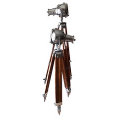 Antique Set of Original Strand Electric Theatre Lamps on Wooden Tripods