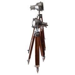 Set of Original Strand Electric Theatre Lamps on Wooden Tripods