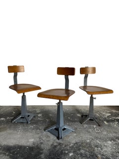 Set Original Vintage Industrial Factory Machinist Singer Sewing Chairs Stool