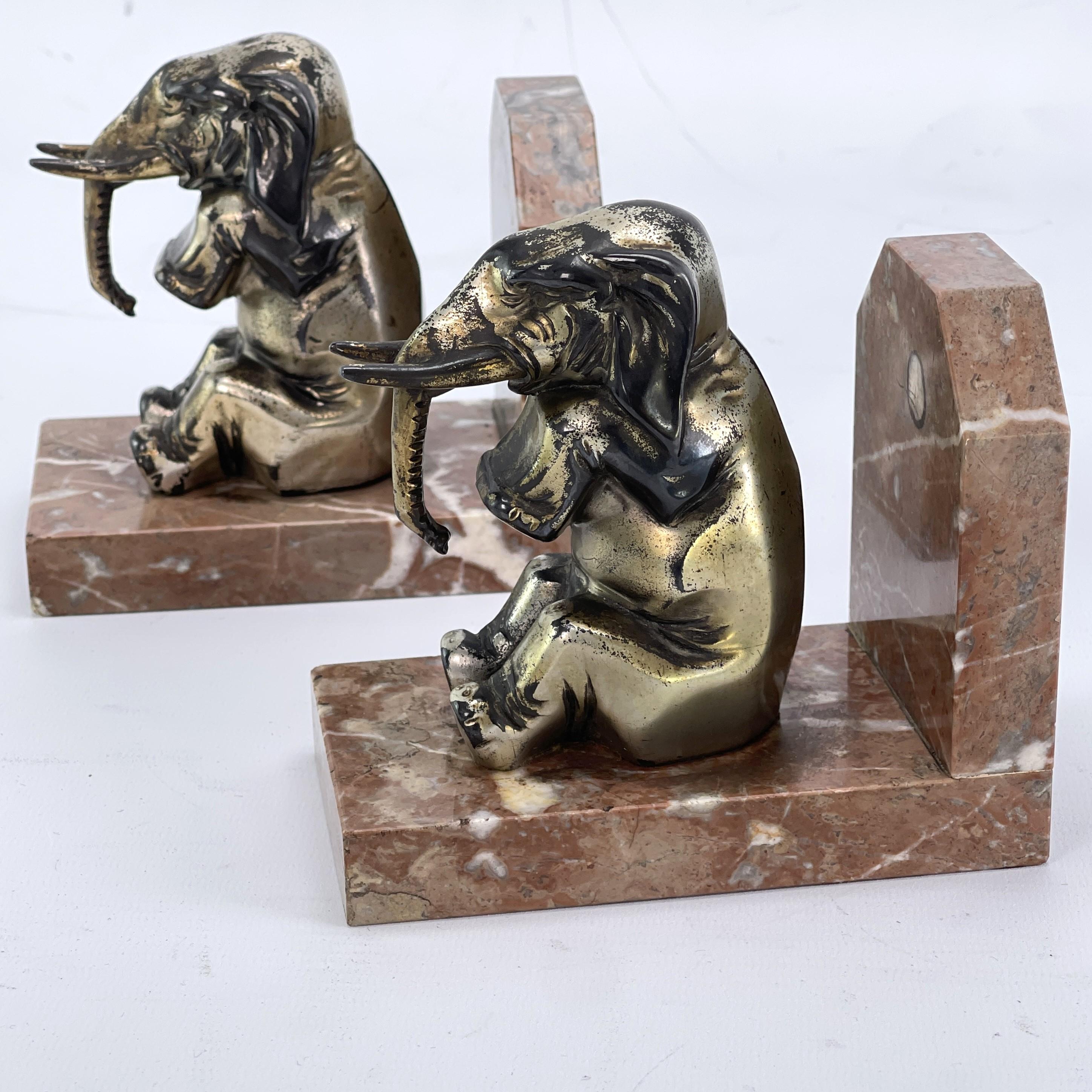 French Set out of 2  Art Deco Bookends with Elephants, 1930s For Sale