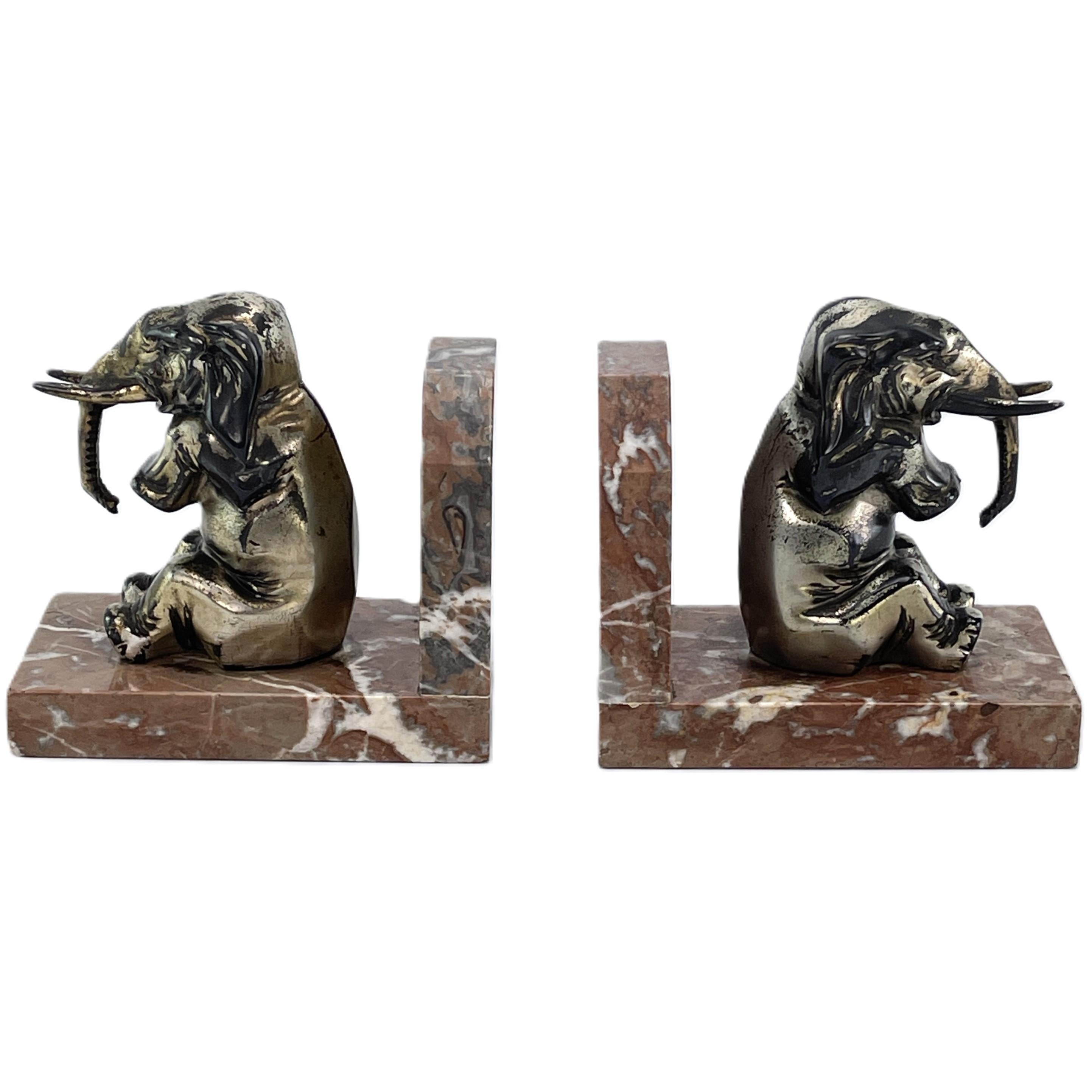 Set out of 2  Art Deco Bookends with Elephants, 1930s For Sale