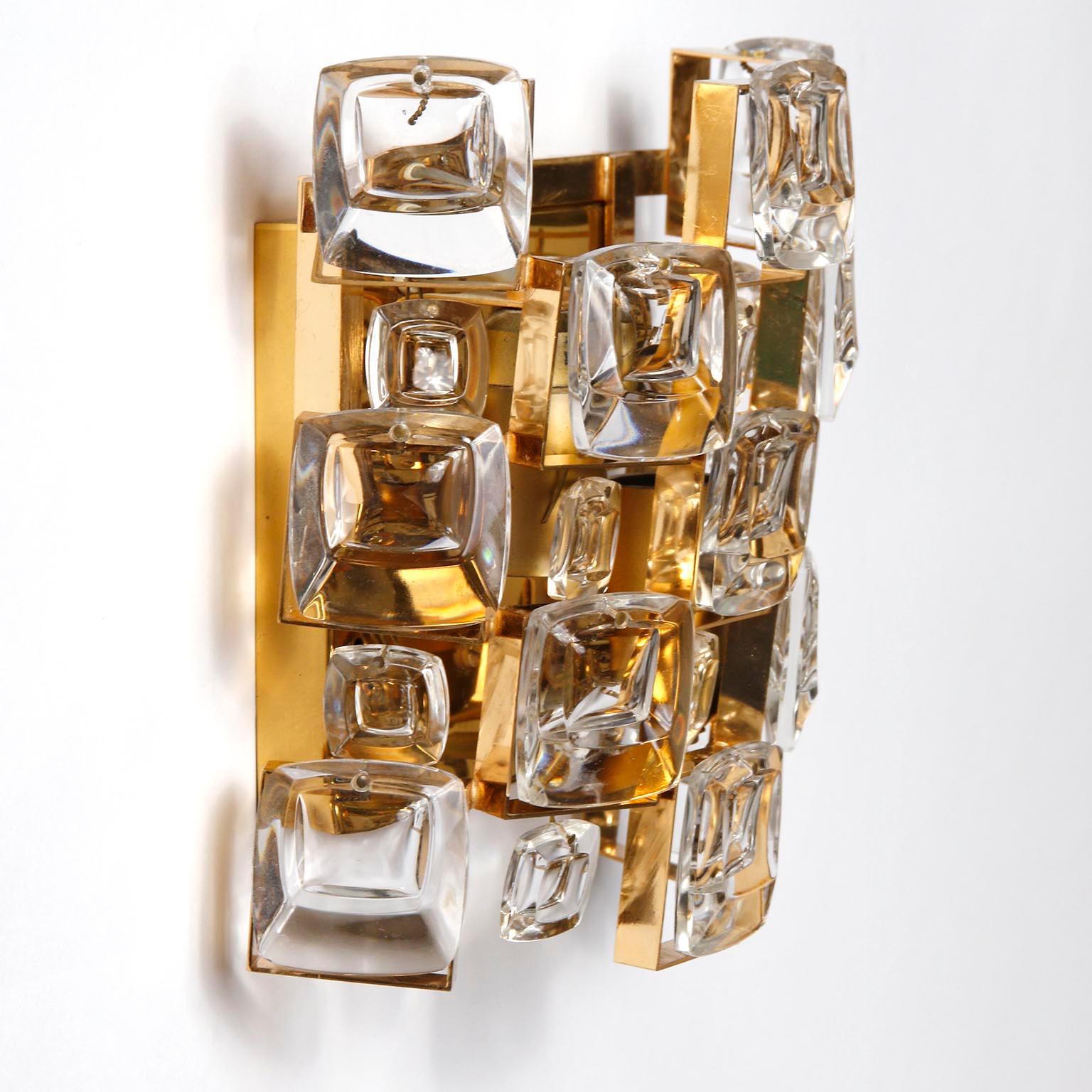 Set Palwa Flush Mount Light and Sconces, Gilt Brass Crystal Glass, 1970 4