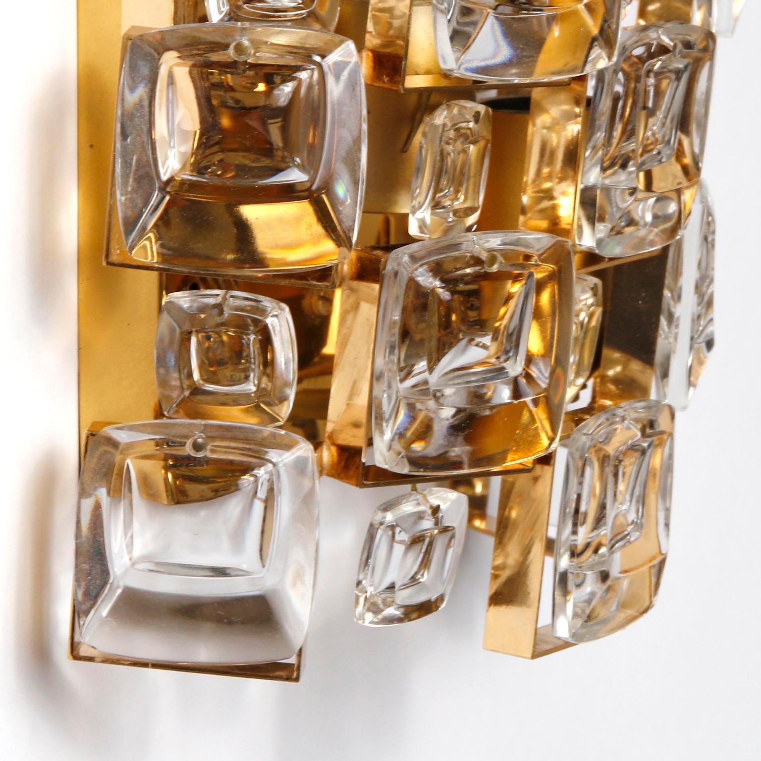 Set Palwa Flush Mount Light and Sconces, Gilt Brass Crystal Glass, 1970 7