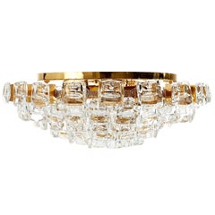 Set Palwa Flush Mount Light and Sconces, Gilt Brass Crystal Glass, 1970