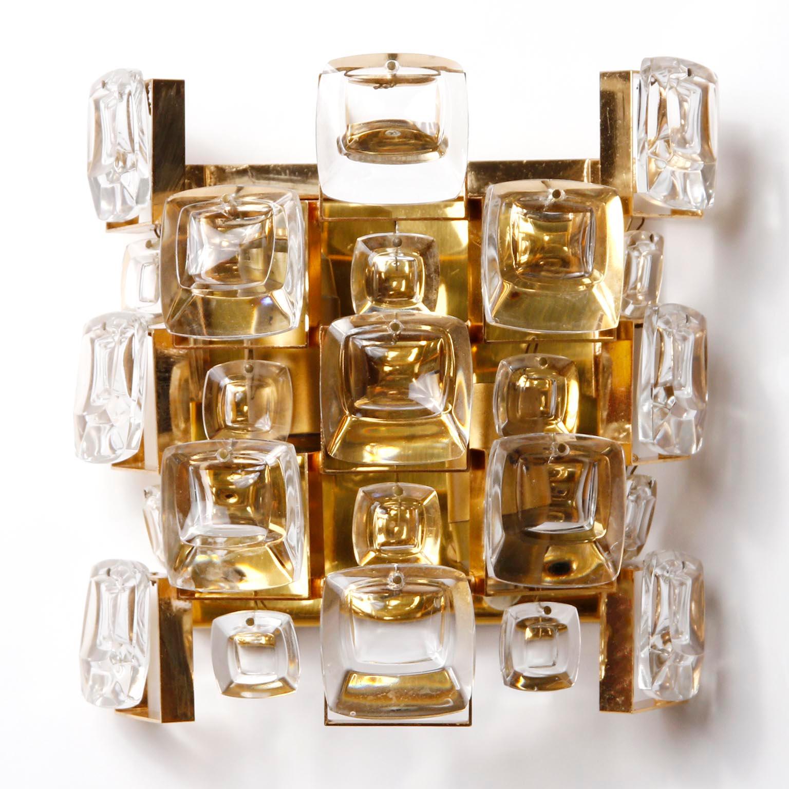 Set Palwa Flush Mount Light and Sconces, Gilt Brass Crystal Glass, 1970 2