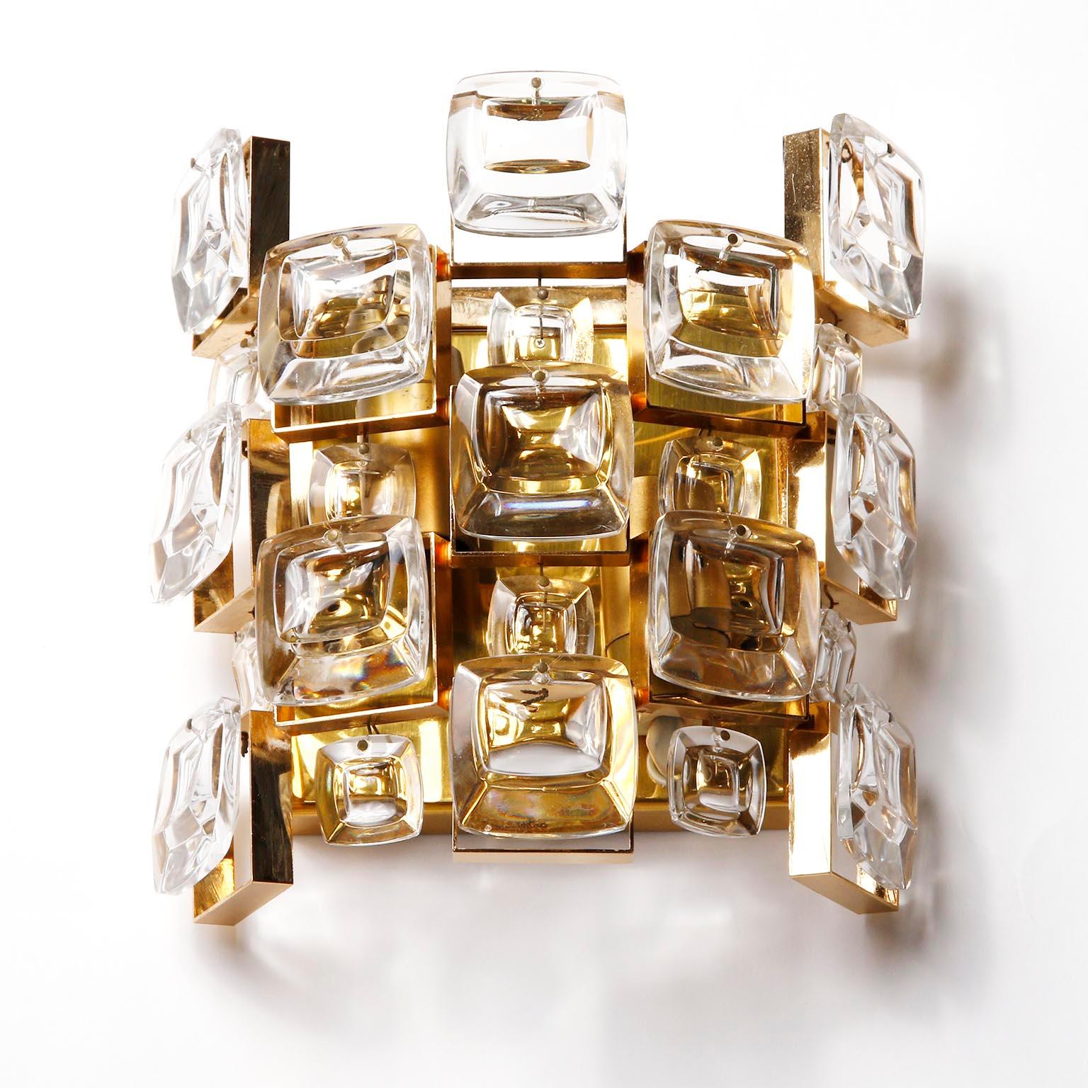Set Palwa Flush Mount Light and Sconces, Gilt Brass Crystal Glass, 1970 3