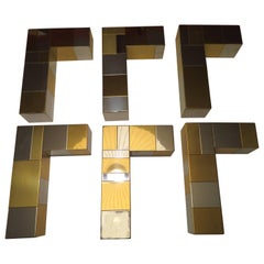 Set Paul Evans for Directional Chrome Brass Cityscape Shelf Brackets Console
