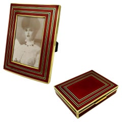 Set Cornice + Scatola da tavolo Smalto bicolore rosso rubino e verde smeraldo Salimbeni