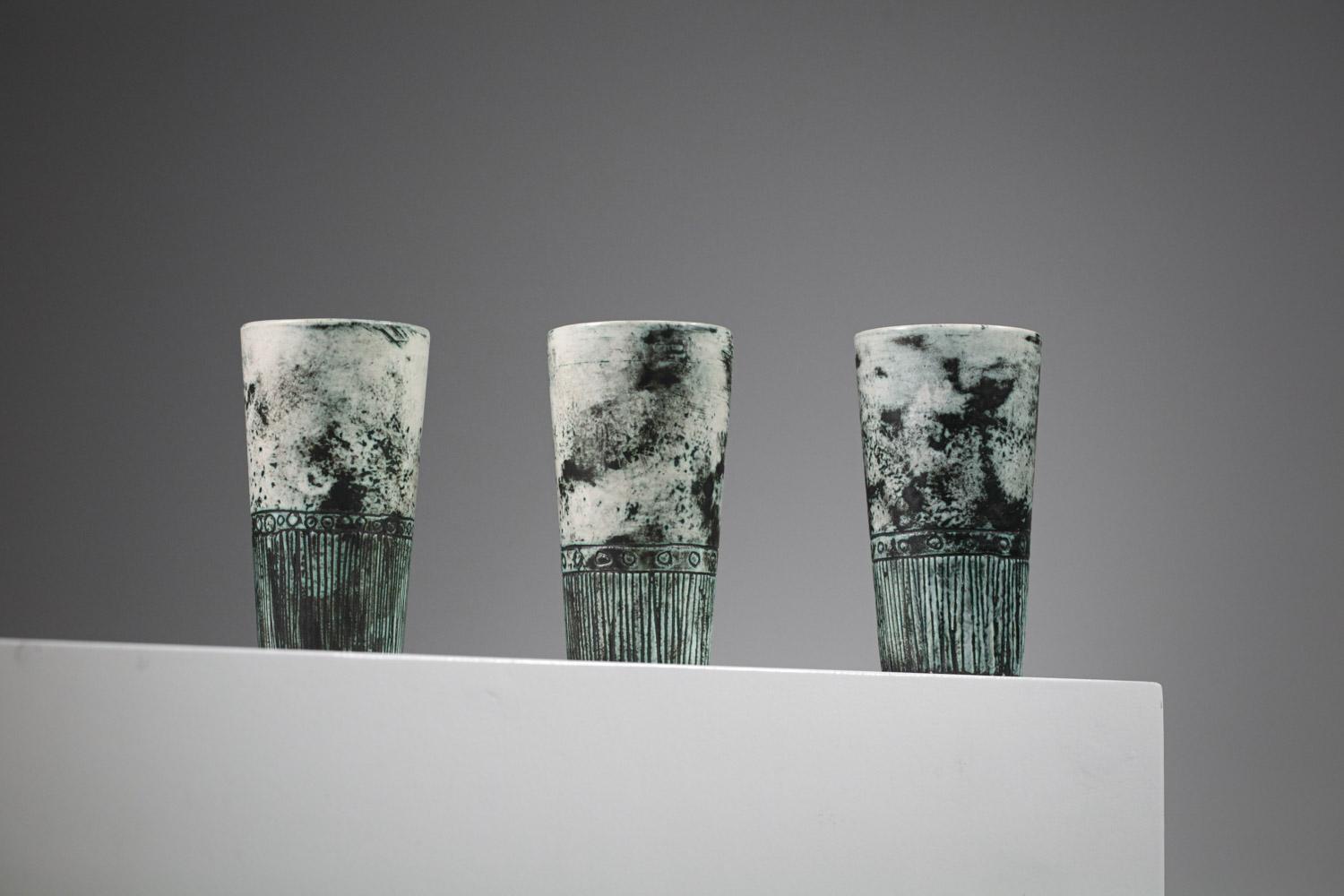 Set brocca e bicchieri in ceramica blu di Jacques Blin anni '60, G646 in vendita 1