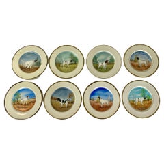 Set Plates Showing Dogs Hand Painted Retrievers and Pointers Hunting