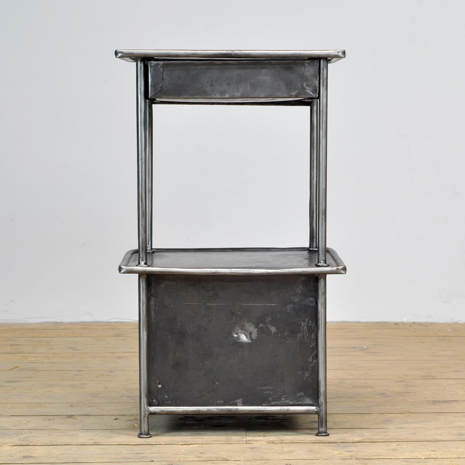 Set Polished Iron Nightstand, 1920's 5