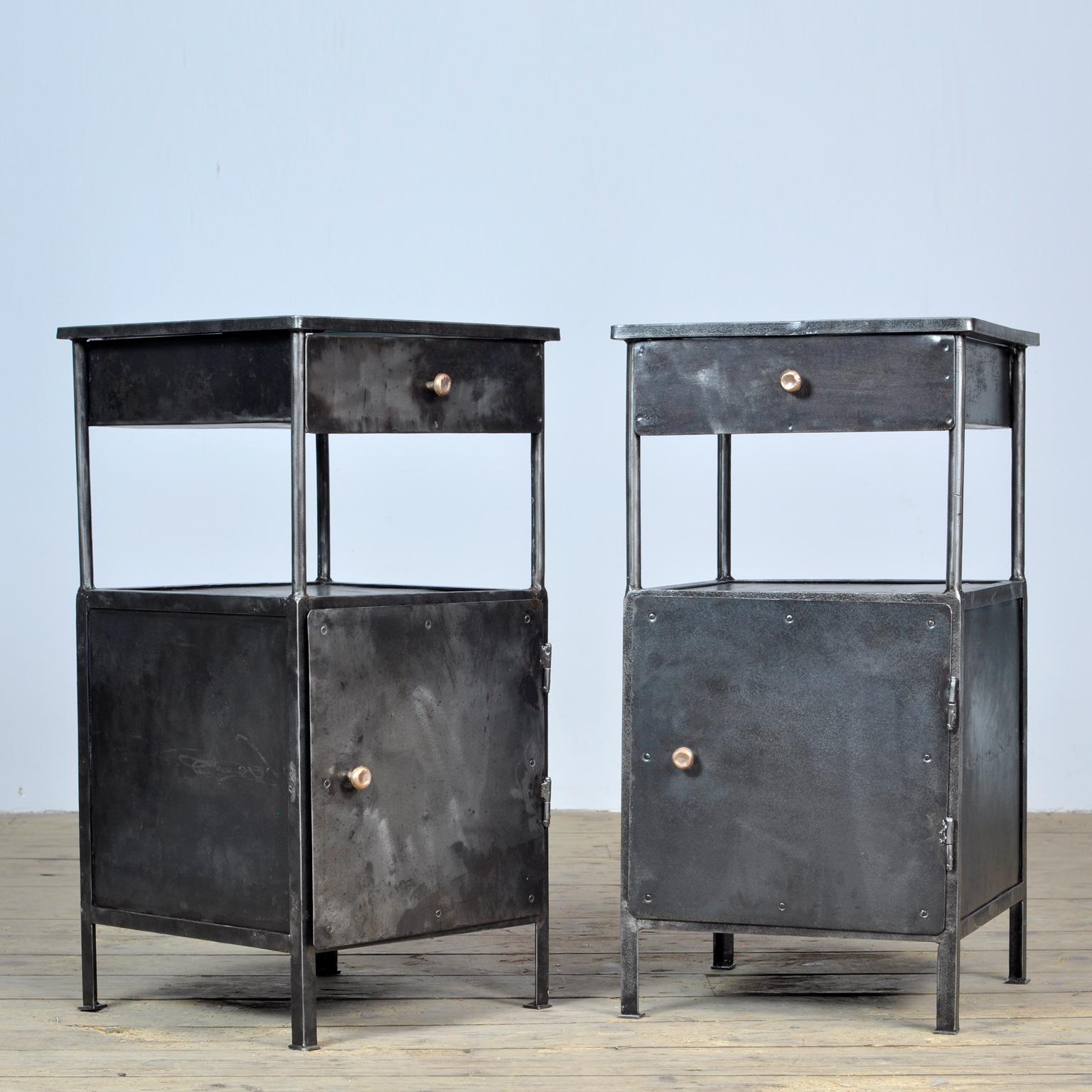 German Set Polished Iron Nightstand, 1920's