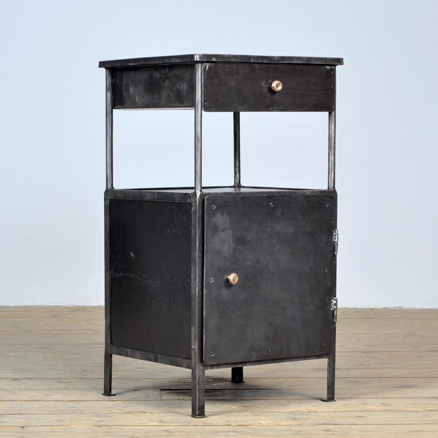 Set Polished Iron Nightstand, 1920's 2