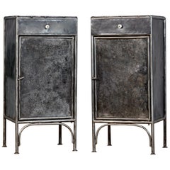 Antique Set Polished Iron Nightstand, 1920s