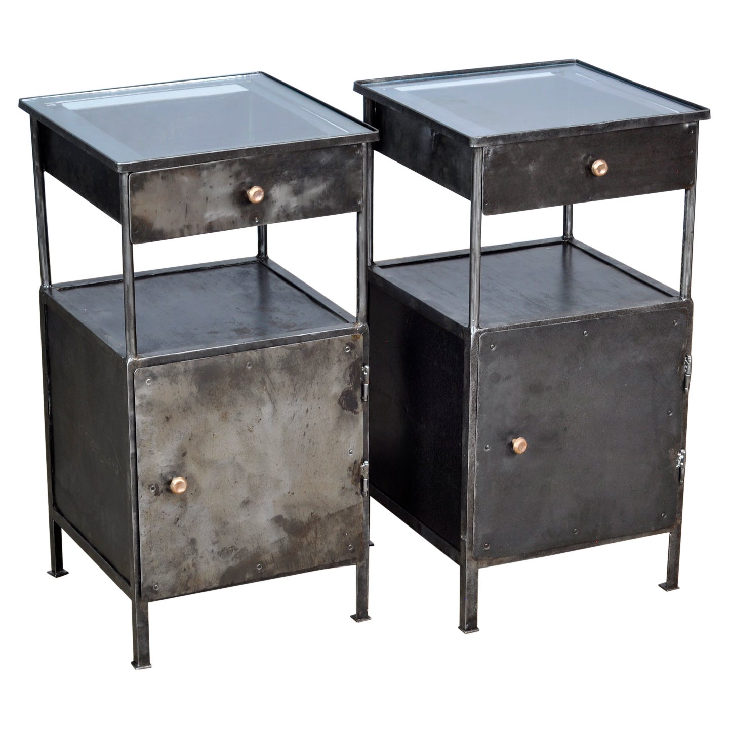 Set Polished Iron Nightstand, 1920
s