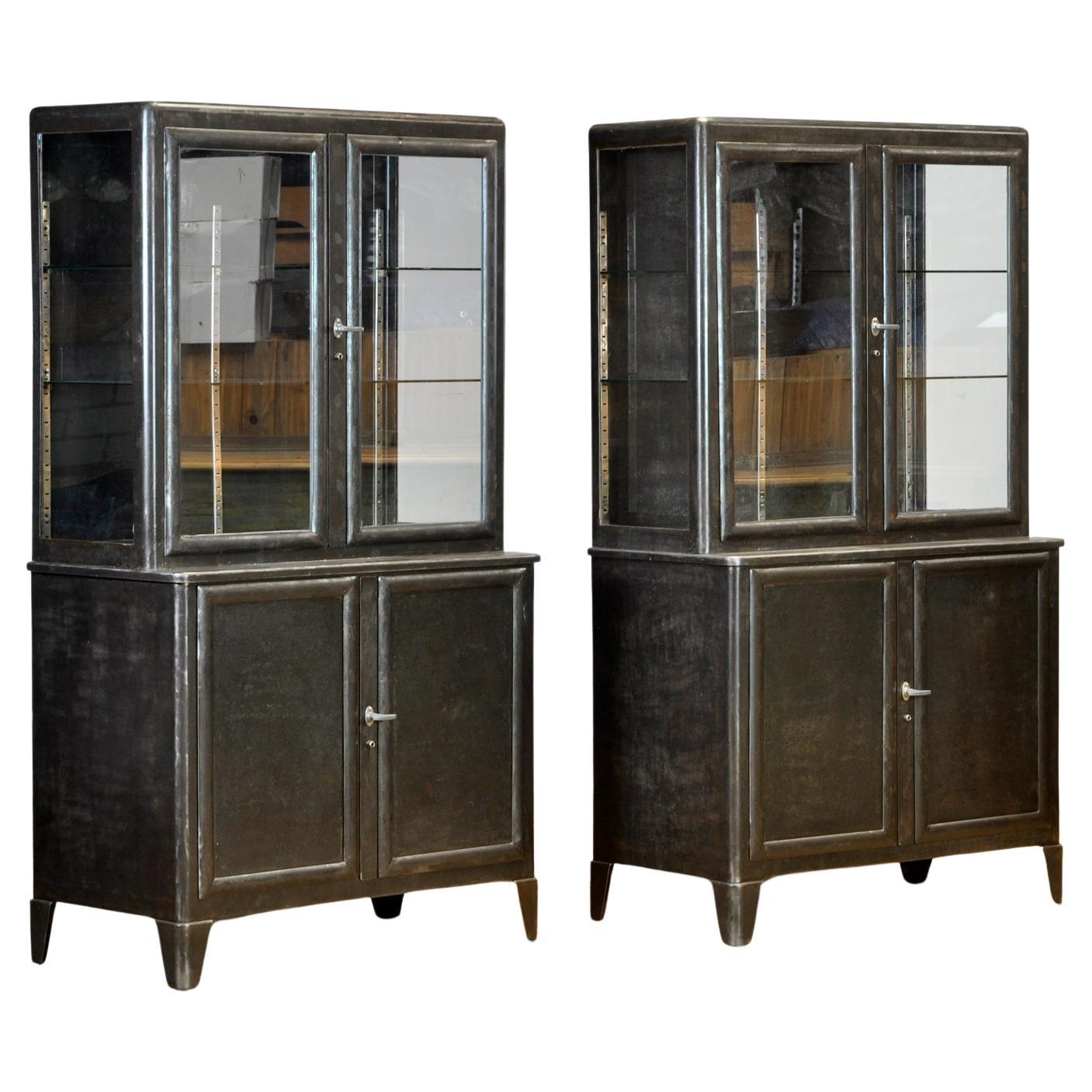 Set Polished Medical Cabinets, 1930’s