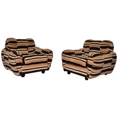 Set of striped chenille armchairs, Italy 1970