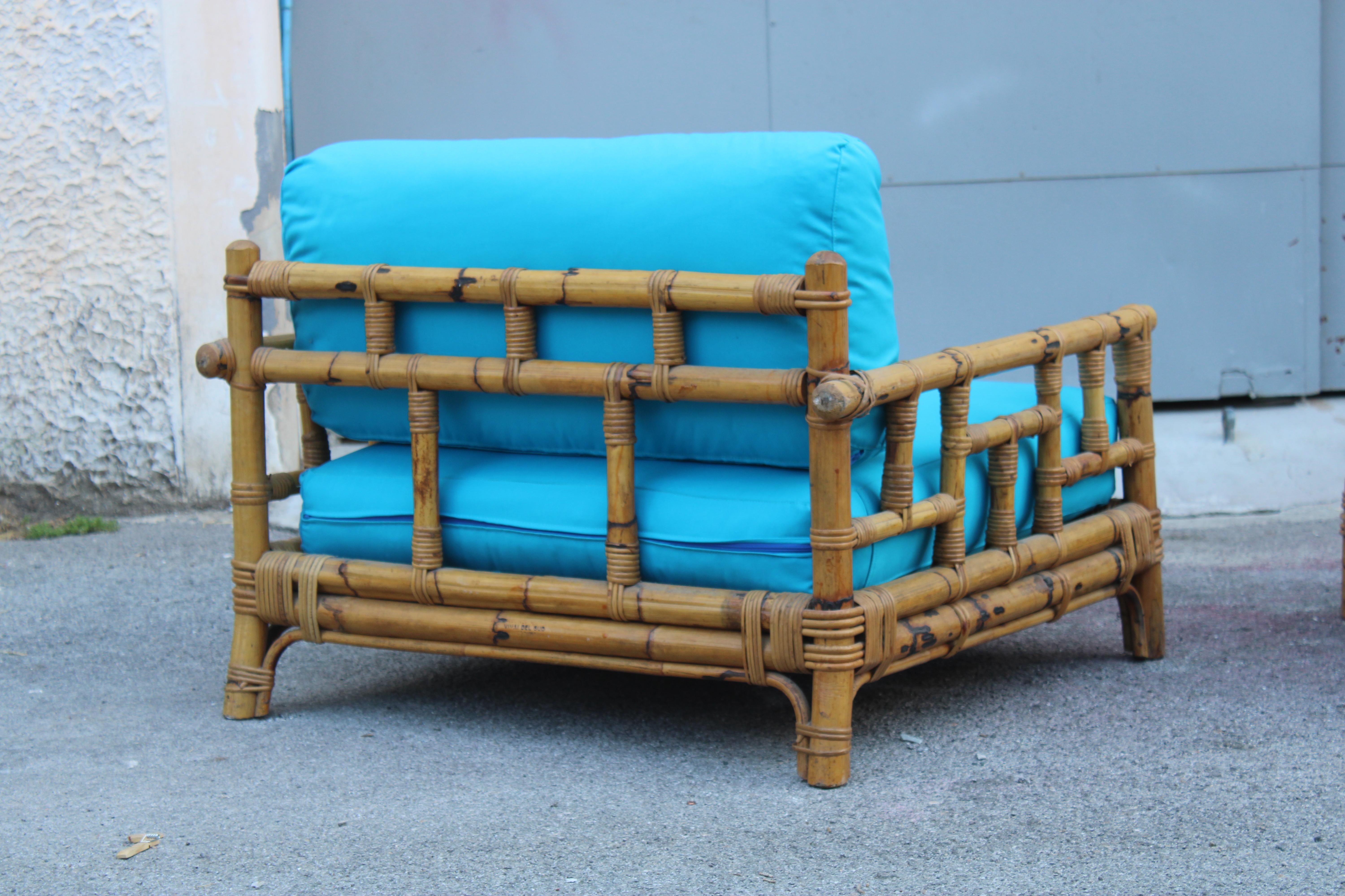 Set Poltrone Ming con Pouf Colin Morrow per Vivai del Sud 1970 Italia Azzurro in vendita 4