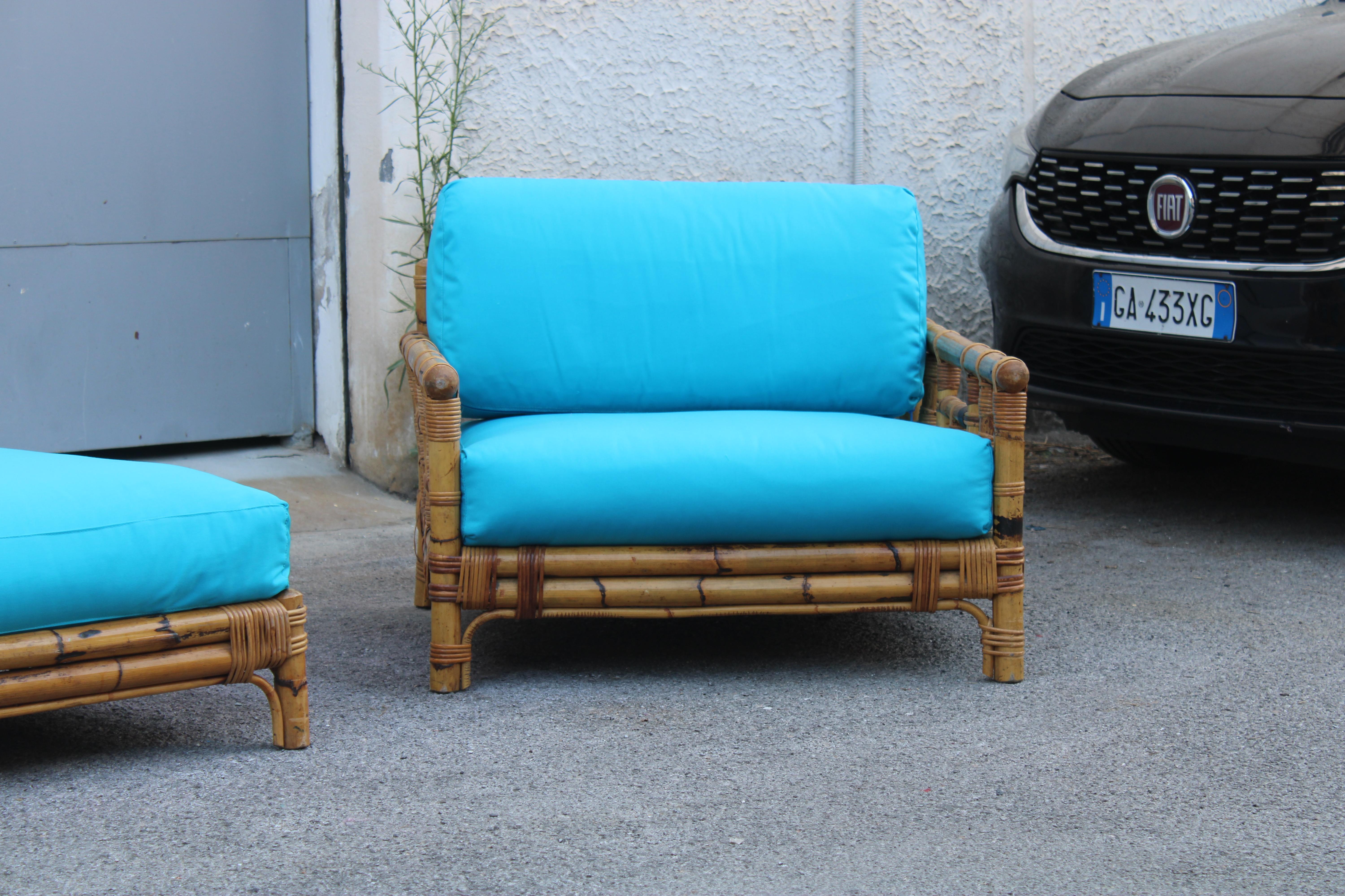 Set Poltrone Ming con Pouf Colin Morrow per Vivai del Sud 1970 Italia Azzurro in vendita 5