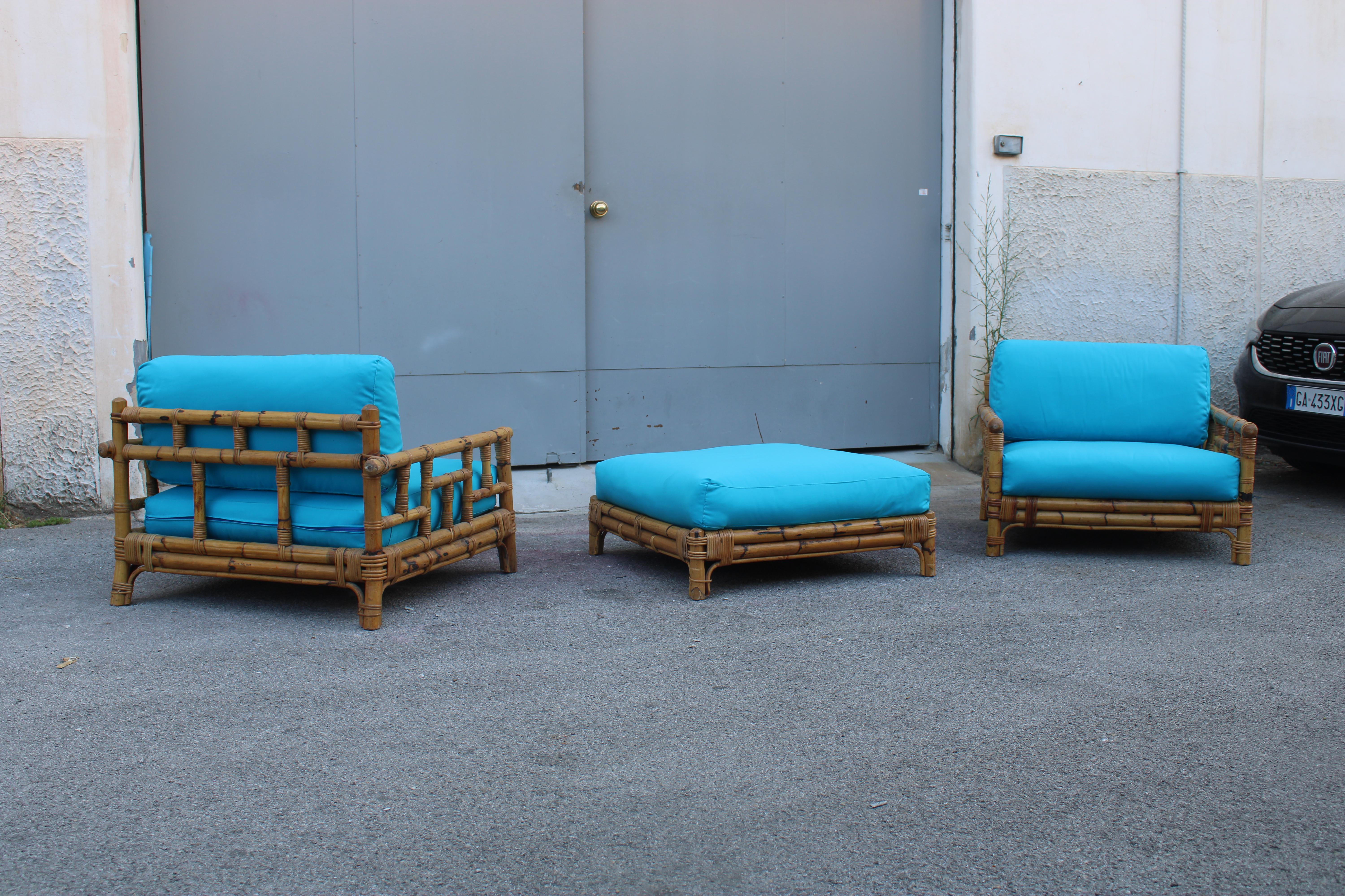 Set Poltrone Ming con Pouf Colin Morrow per Vivai del Sud 1970 Italia Azzurro in vendita 2