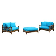 Set Poltrone Ming con Pouf Colin Morrow per Vivai del Sud 1970 Italia Azzurro