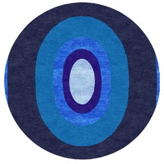 "Set Pool" Contemporary Round Rug in Himalayan Wool and Chinese Silk