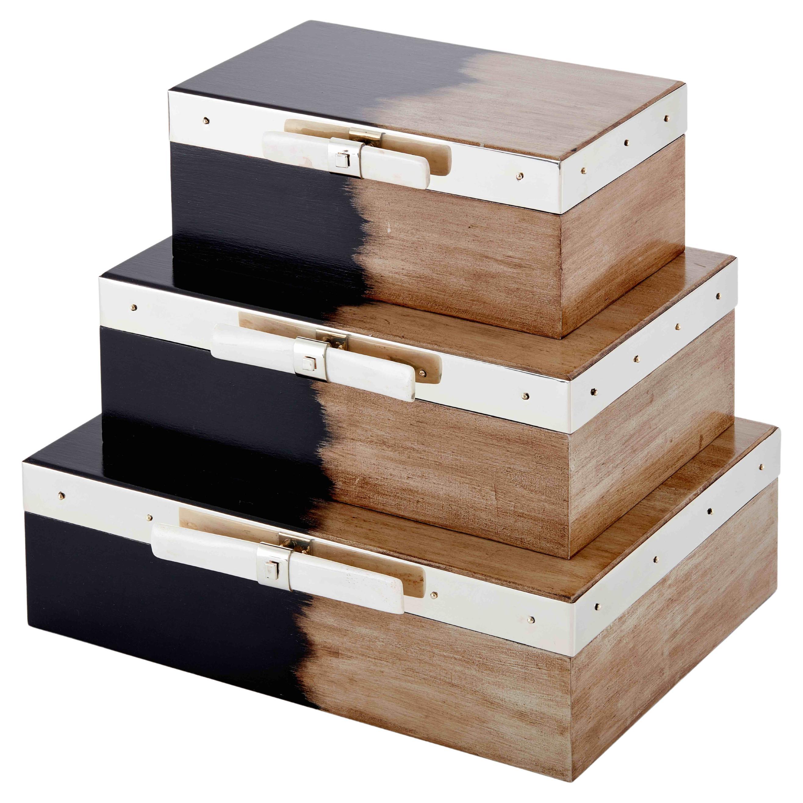 Set Porteño Black & Cream Hand Painted Wood Boxes