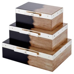 Set Porteño Black & Cream Hand Painted Wood Boxes