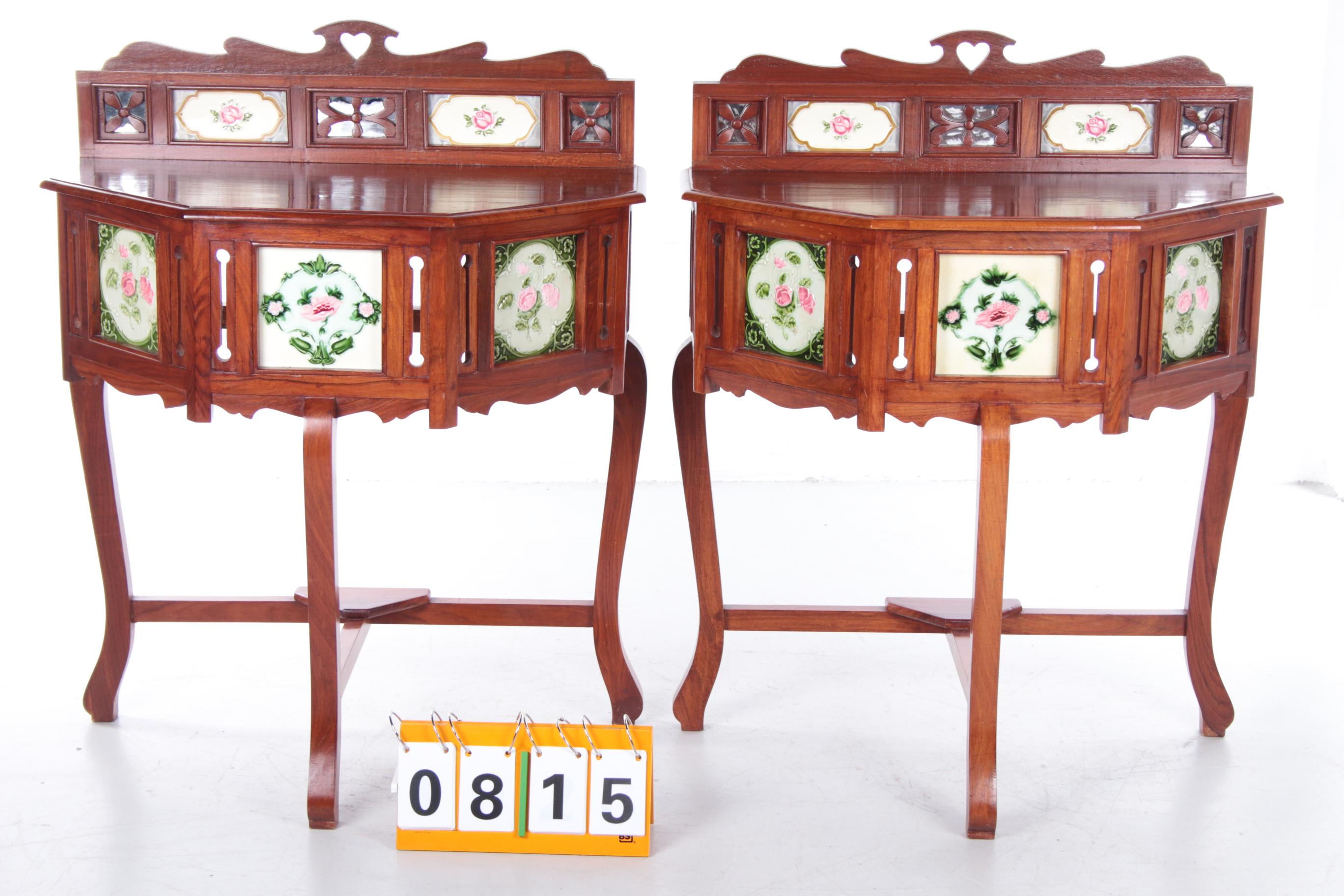 Set Portuguese Colonial Wall Nightstands by Meranti with Tiles, 1930 7