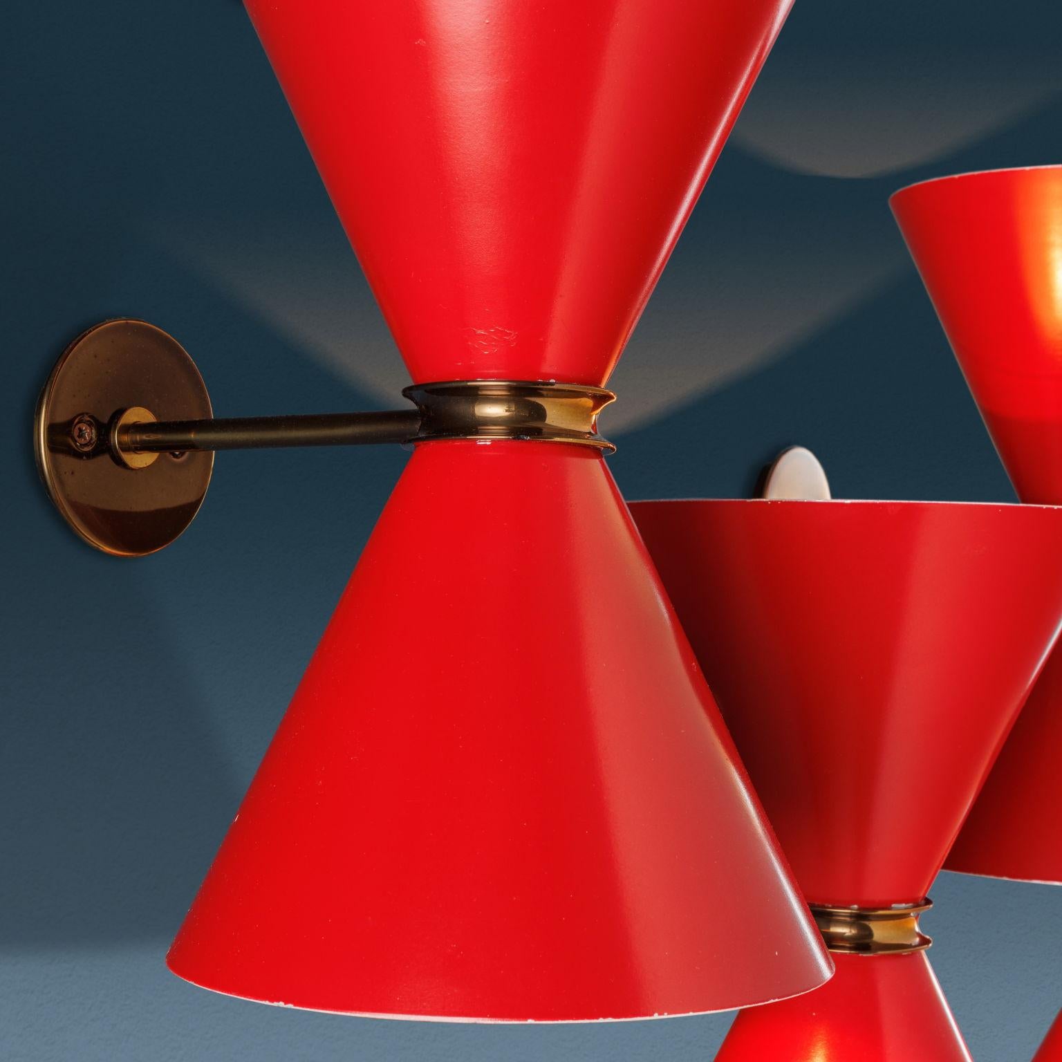 Enameled Set of four 1960s wall sconces, red metal