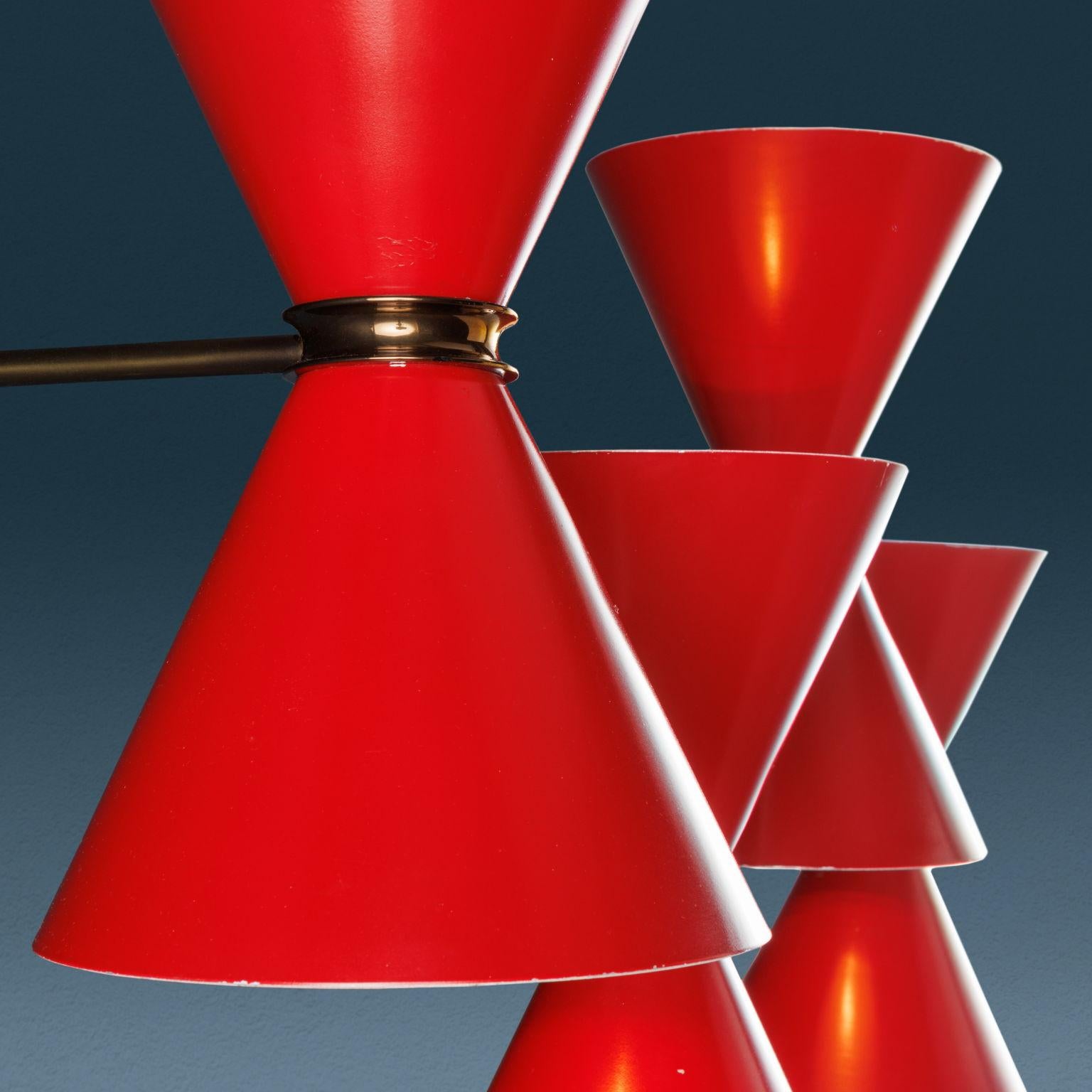 Metal Set of four 1960s wall sconces, red metal