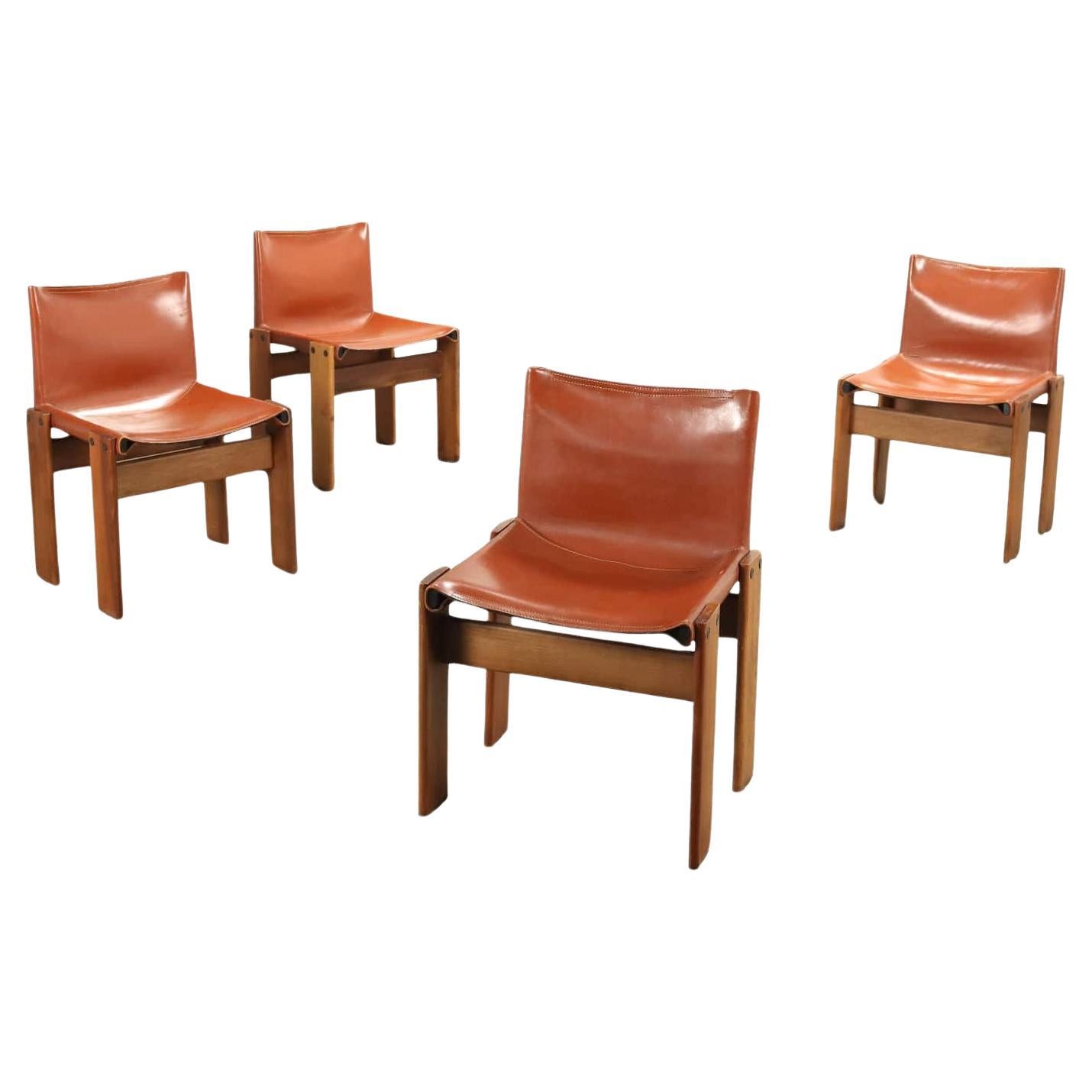 Satz  vier 'Monk'-Stühle Afra und Tobia Scarpa für Molteni 1970er Jahre