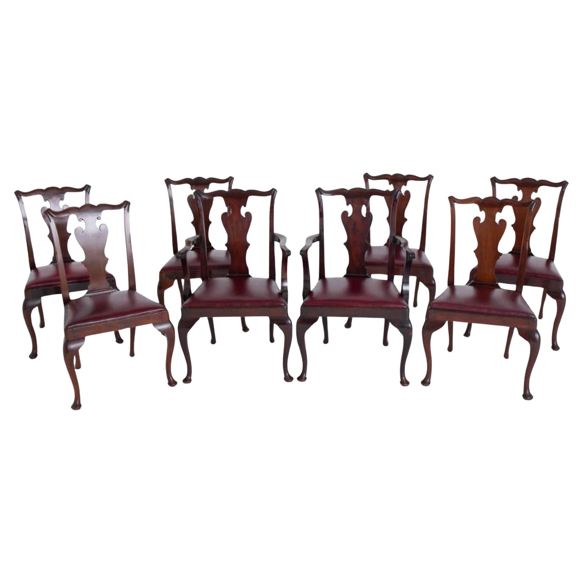 Set Queen Anne Dining Chairs Mahogany Revival