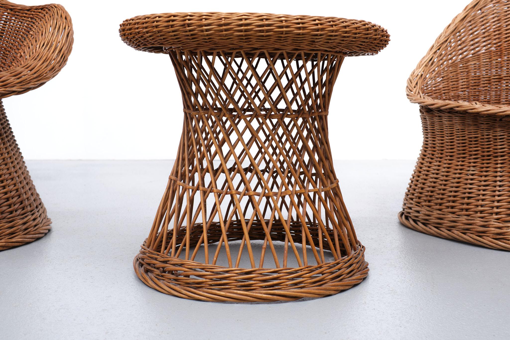 Dutch Set Rattan Chairs and Matching Table Rohe Noordwolde, 1960s  For Sale