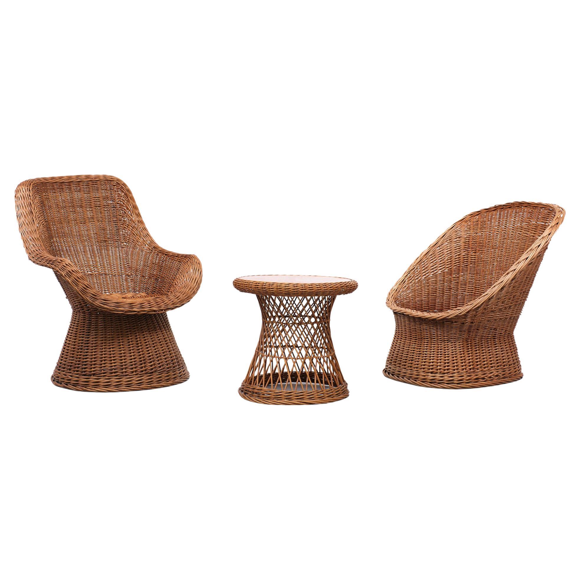 Set Rattan Chairs and Matching Table Rohe Noordwolde, 1960s 