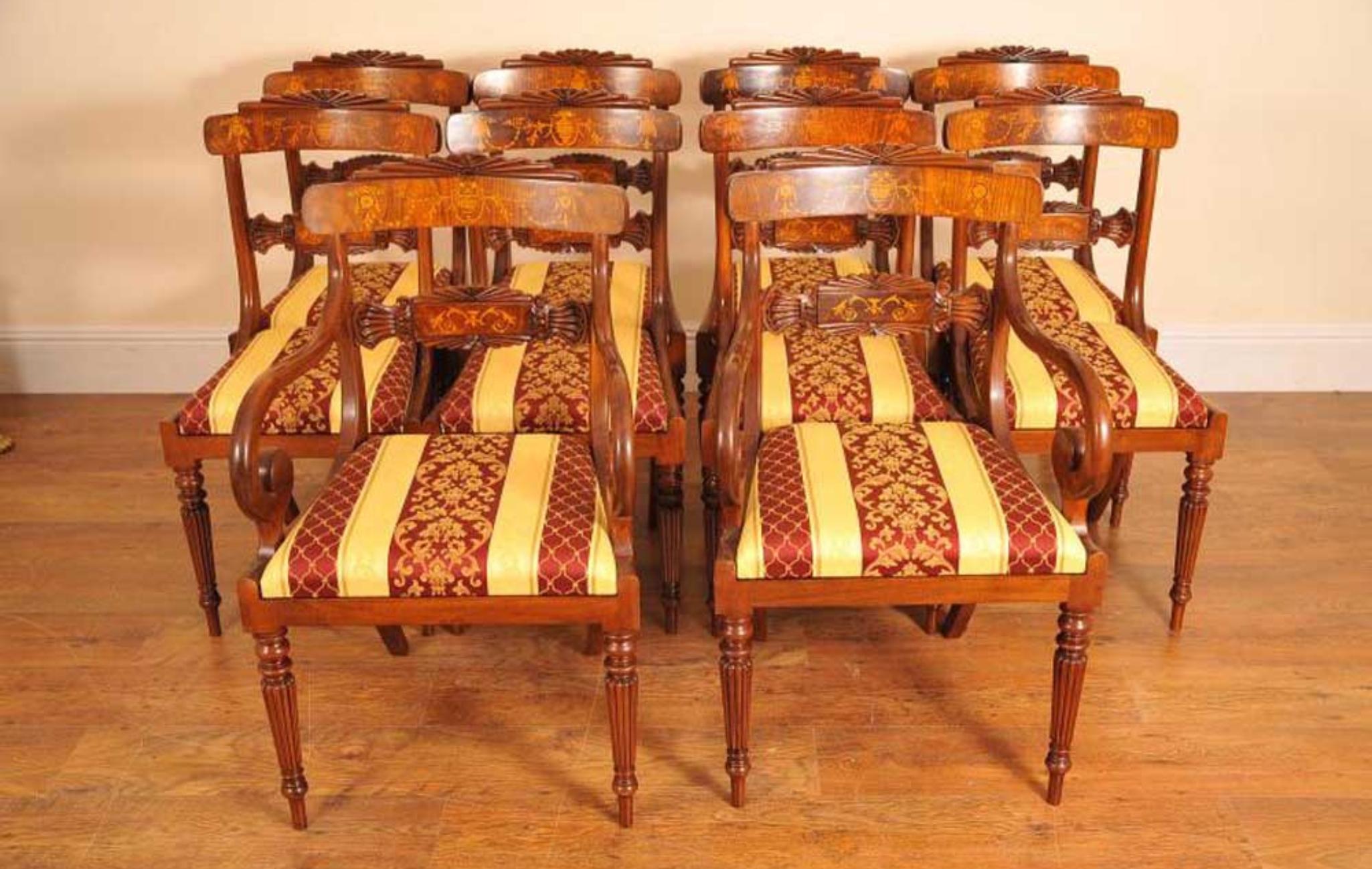 Set Regency-Esszimmerstühle - 10 Stühle mit Intarsien aus Nussbaumholz, englisch im Angebot 6
