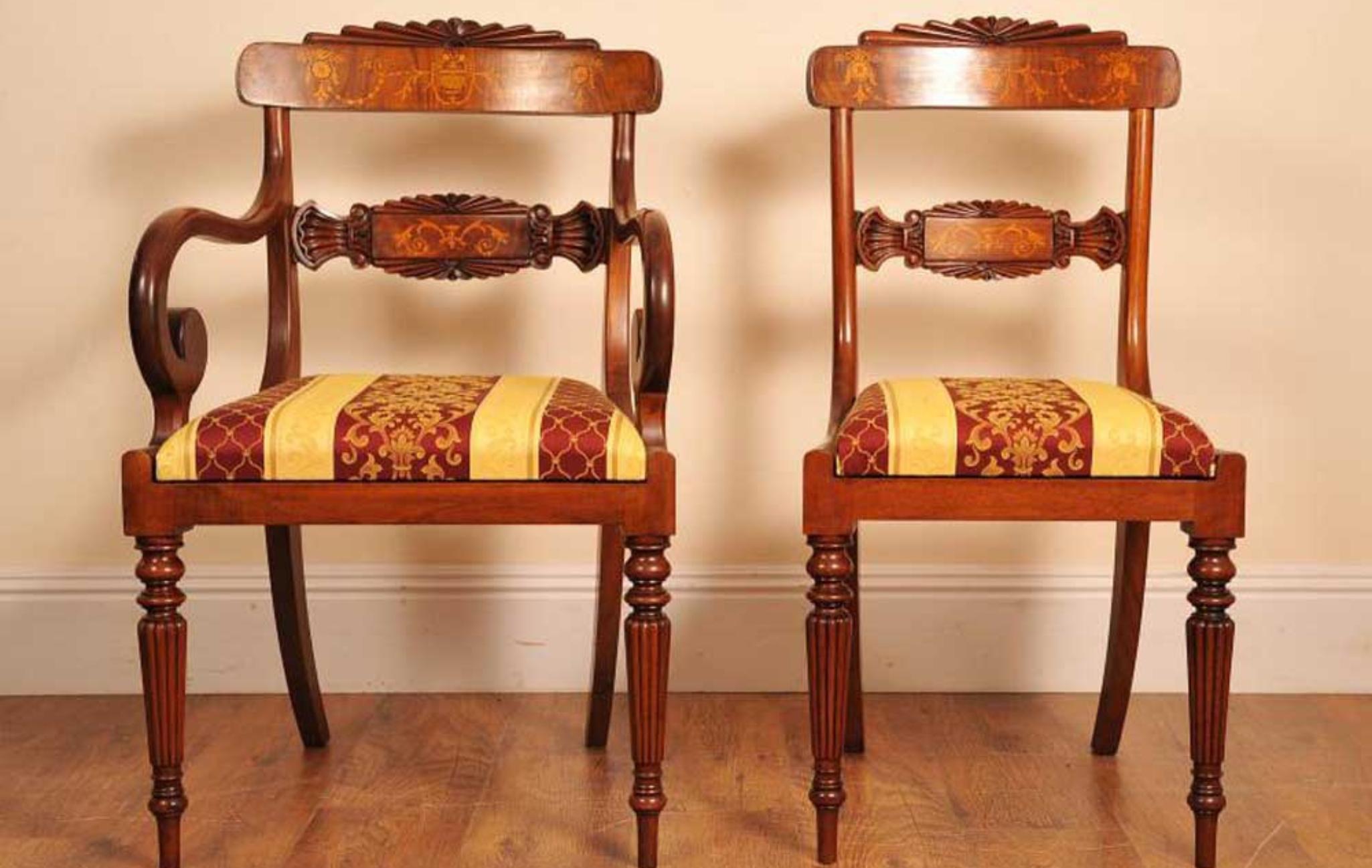 Set Regency-Esszimmerstühle - 10 Stühle mit Intarsien aus Nussbaumholz, englisch im Angebot 9