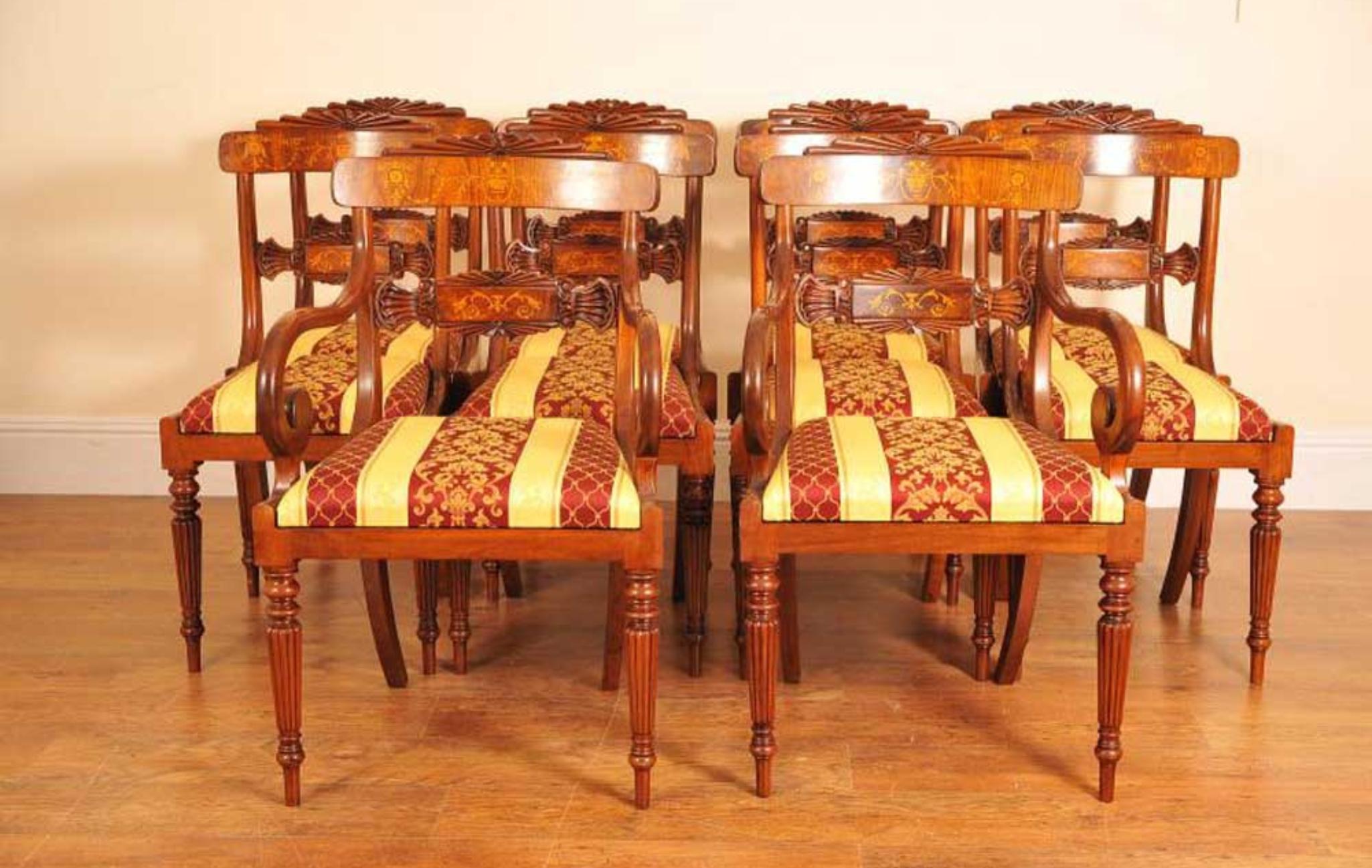 Set Regency-Esszimmerstühle - 10 Stühle mit Intarsien aus Nussbaumholz, englisch im Angebot 11