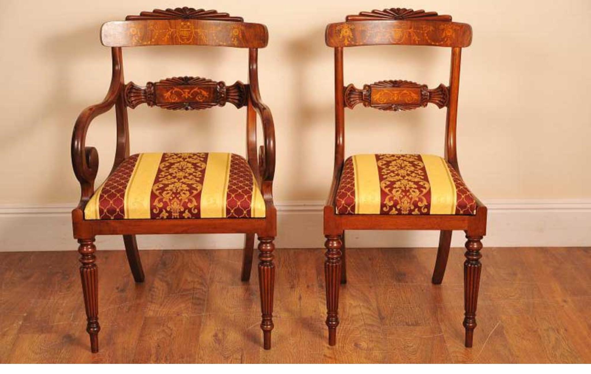 Set Regency-Esszimmerstühle - 10 Stühle mit Intarsien aus Nussbaumholz, englisch im Zustand „Gut“ im Angebot in Potters Bar, GB