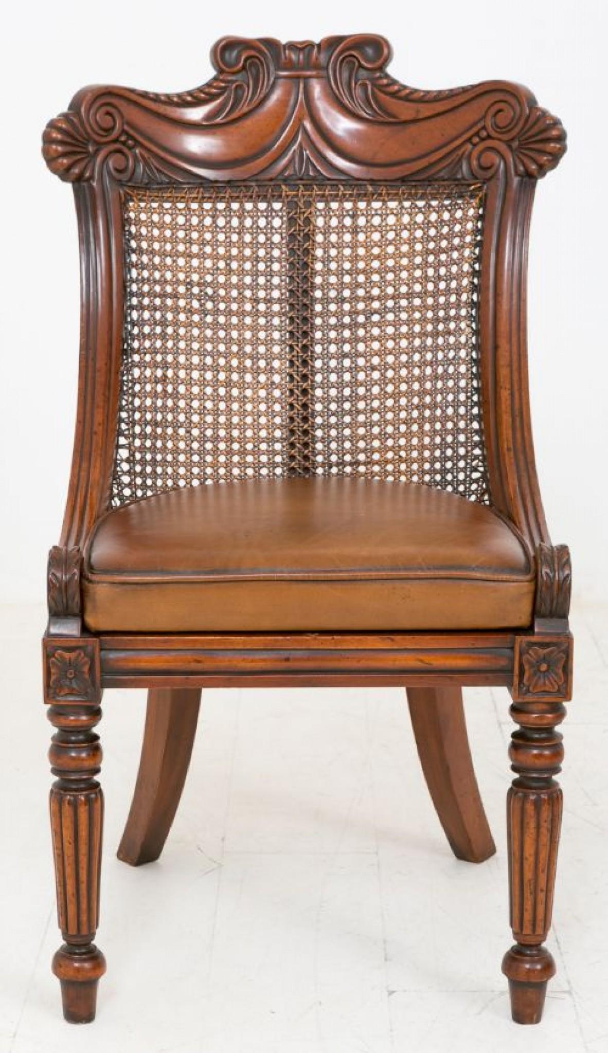 Acajou Set Regency Dining Chairs Cane Backs en vente