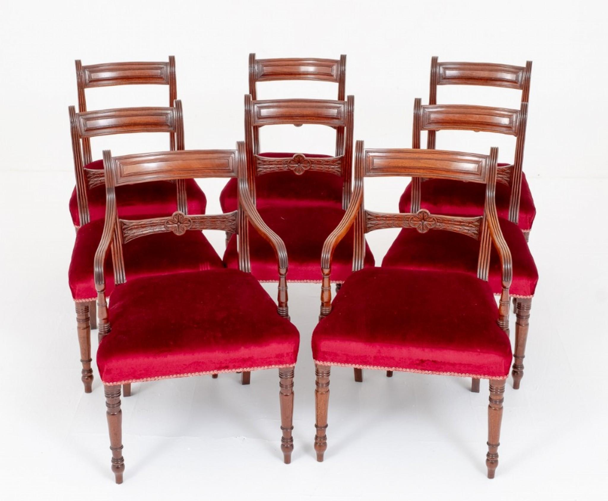 Late 20th Century Set Regency Dining Chairs Mahogany Antique For Sale