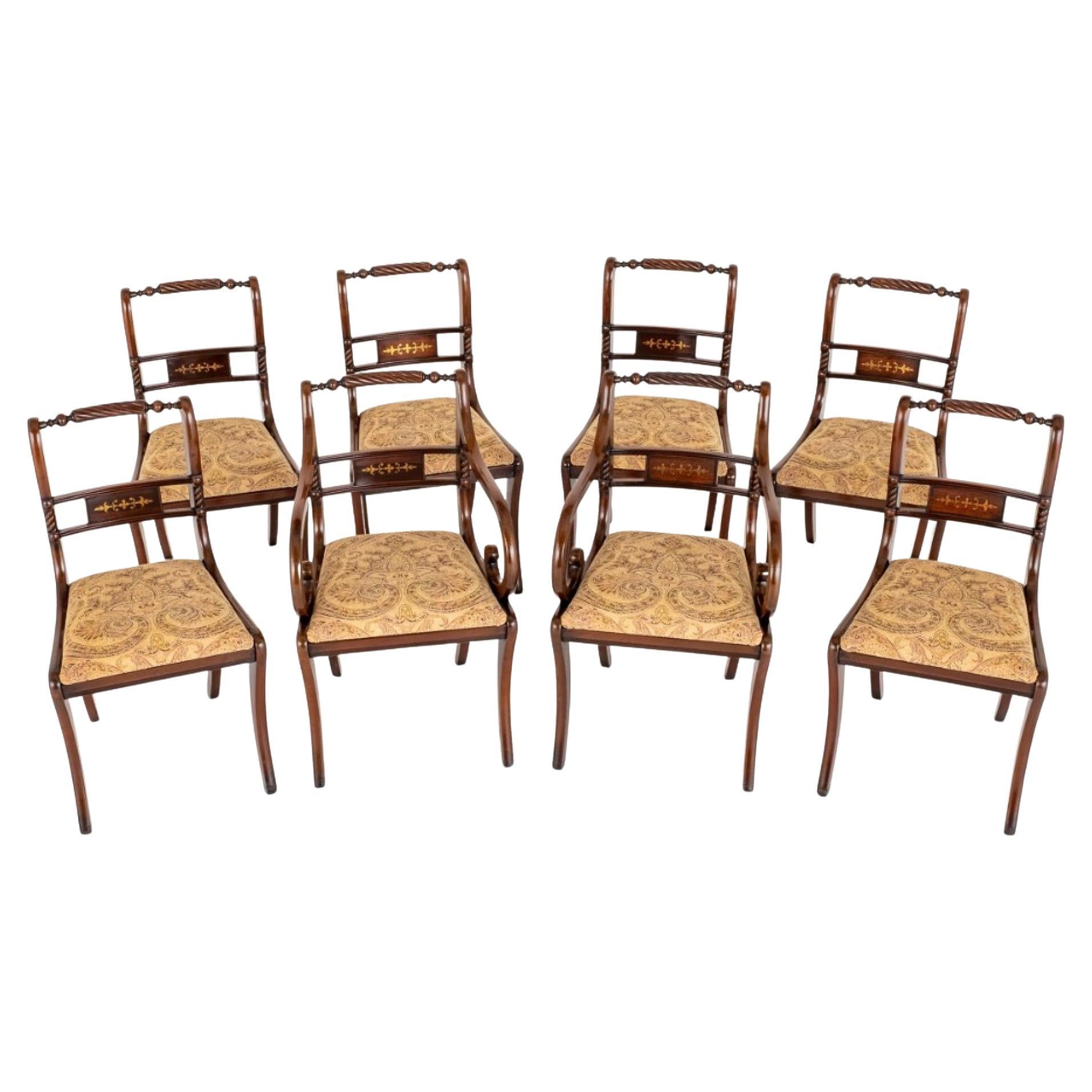 Set Regency Dining Chairs Mahogany Brass Inlay For Sale