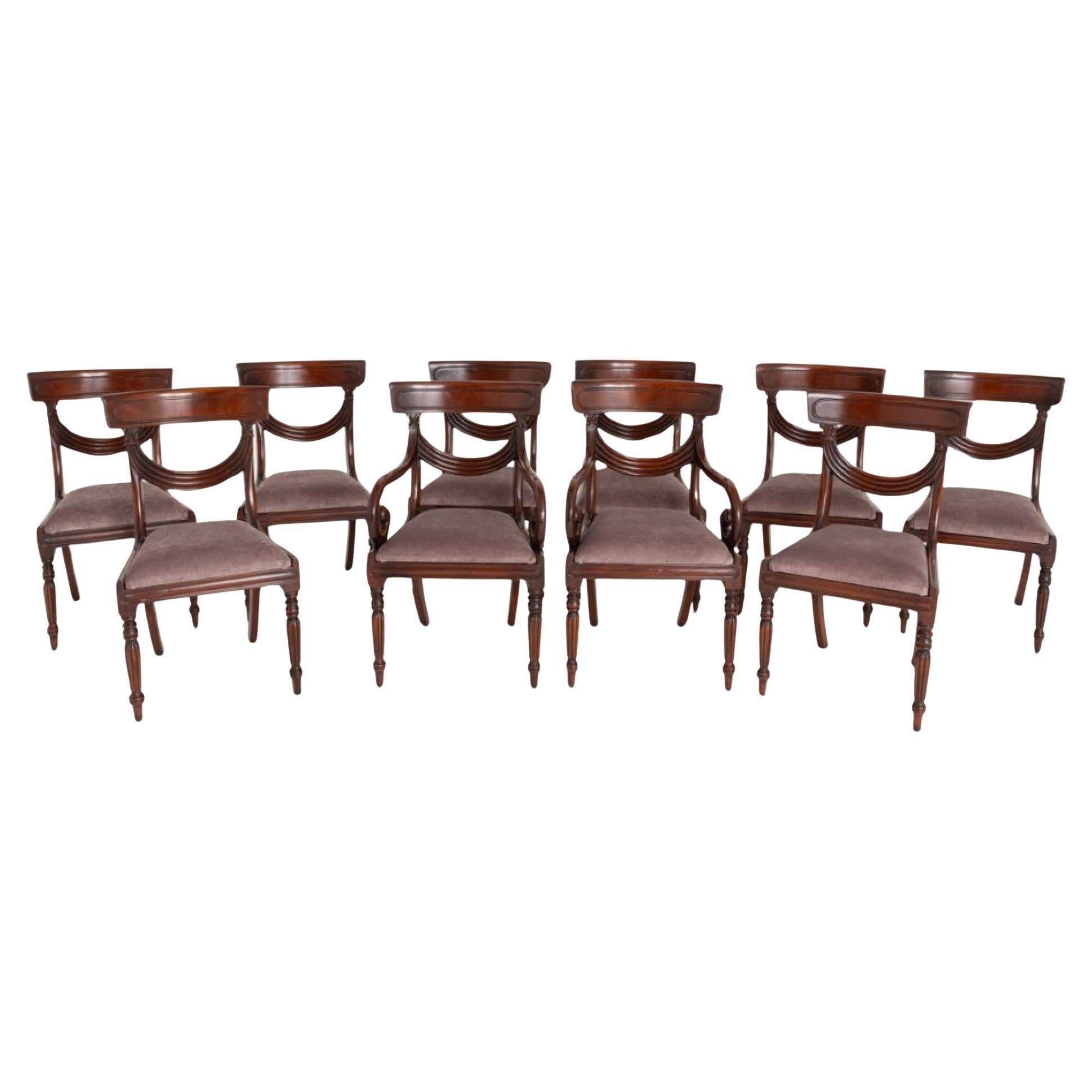 Set Regency Dining Chairs Mahogany Revival Swag Back