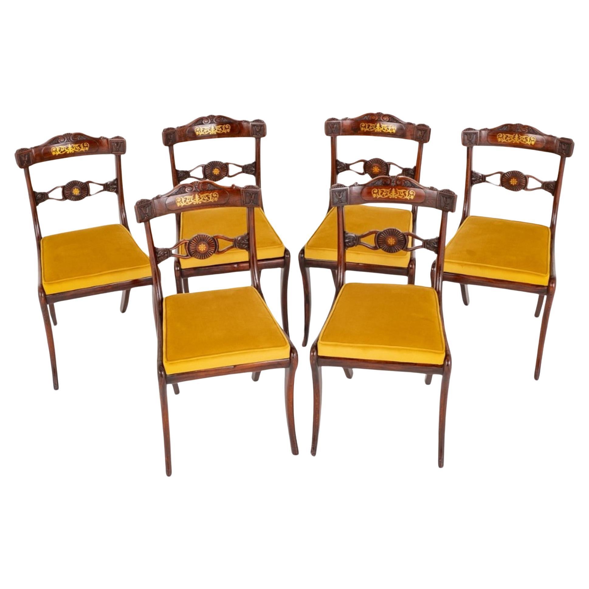 Set di sedie da pranzo Regency Periodo intarsiato in ottone antico