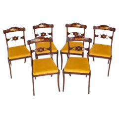 Set Regency Dining Chairs Period Antique Brass Inlay