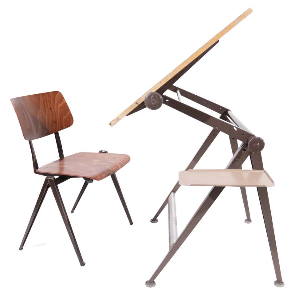 Drafting Table Set Vintage Drafting Table and Chairs at 1stDibs