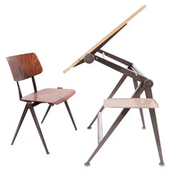 Retro Set Reply Architect Drafting Table Friso Kramer / Wim Rietveld & Pyramid Chair