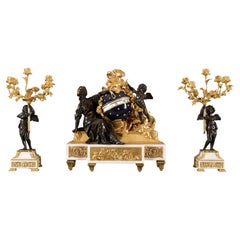 Set Rotary Clock and Candelabra, 19th Century, Styl Louis XVI