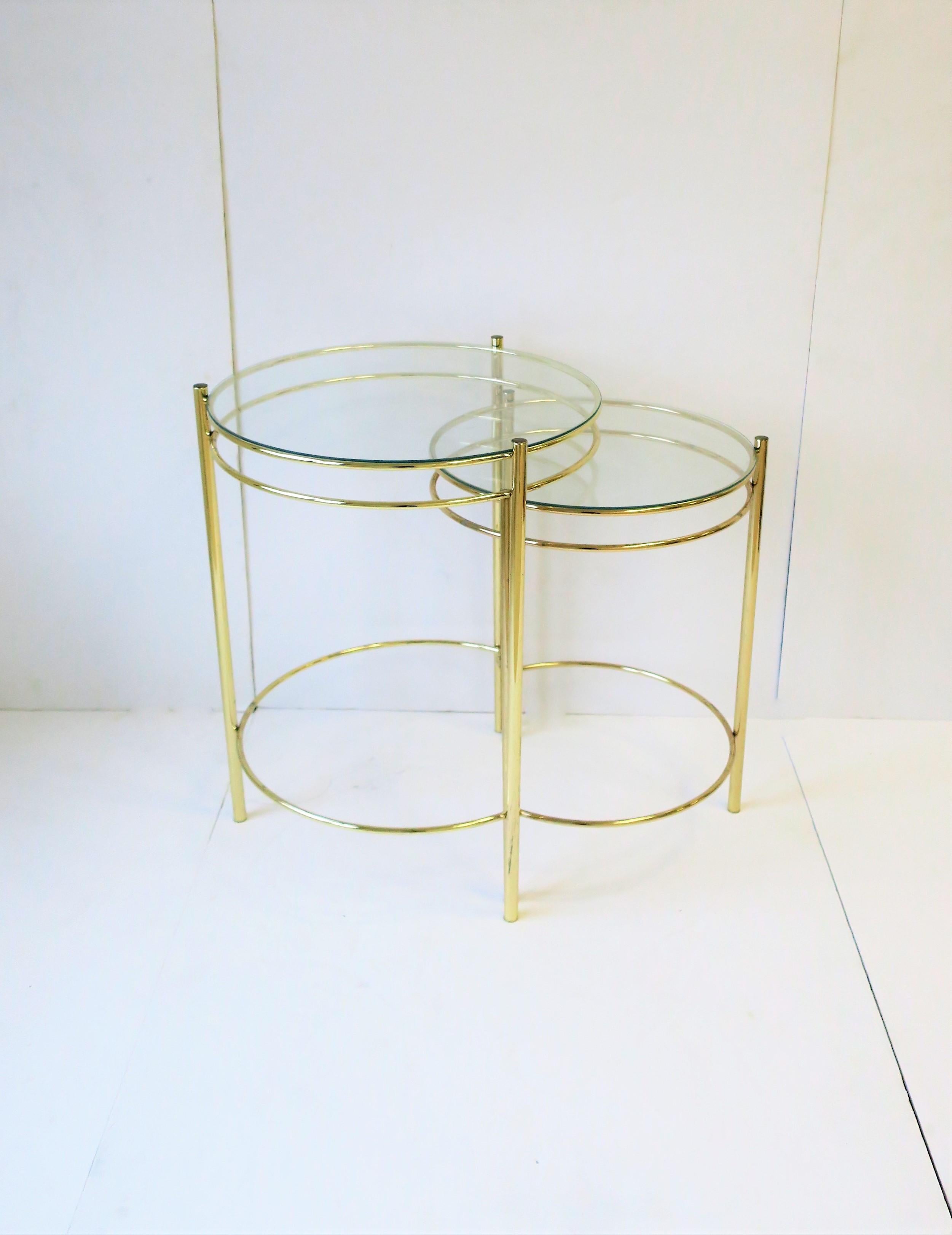 Modern Set Round Brass and Glass Nesting End or Side Tables