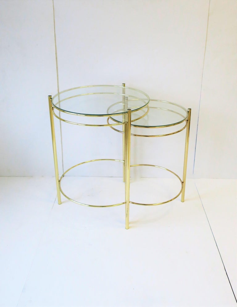 Set Round Brass and Glass Nesting End or Side Tables at 1stDibs